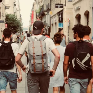 A Photograph of some youth walking.